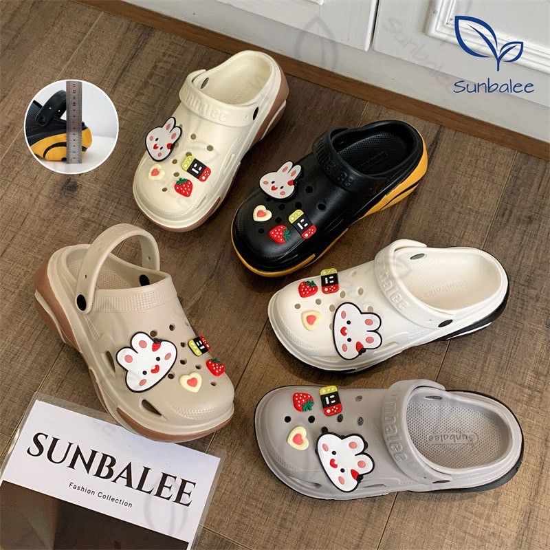 SHO-SUNTP39🍉 รองเท้าหัวโตสีทูโทน สูง 6 cm. เสริมส้น รองเท้าพื้นยาง สไตล์เกาหลี วัสดุ EVA ยางนิ่ม พื้นนิ่มมาก ใส่สบาย🍉