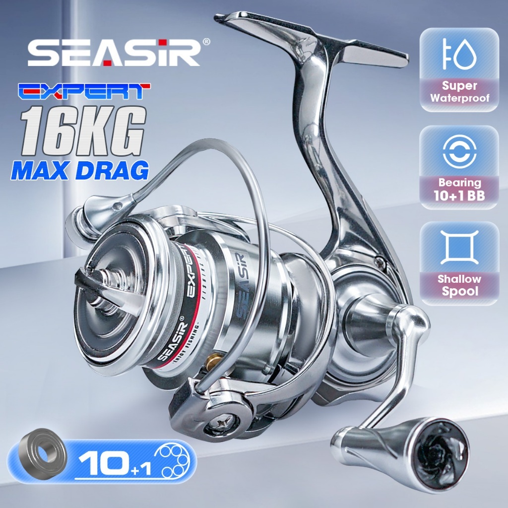 Seasir Expert Spining Fishing Reel การหล่อแบบยาวพิเศษ อลูมิเนียมตื้น สปูล 1500S-