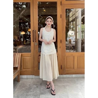 พร้อมส่ง(จากไทย) เดรสยาว งานปัก+ผ้าโพกผม