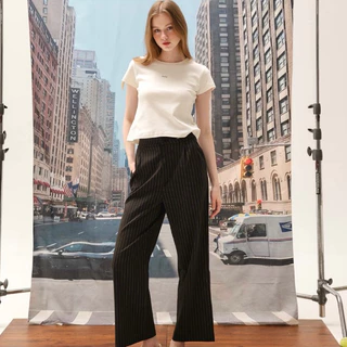 CHUUCHOP - (XS-4XL) Nyla Striped Pants กางเกงสแลคขายาวลายทาง (C8421)