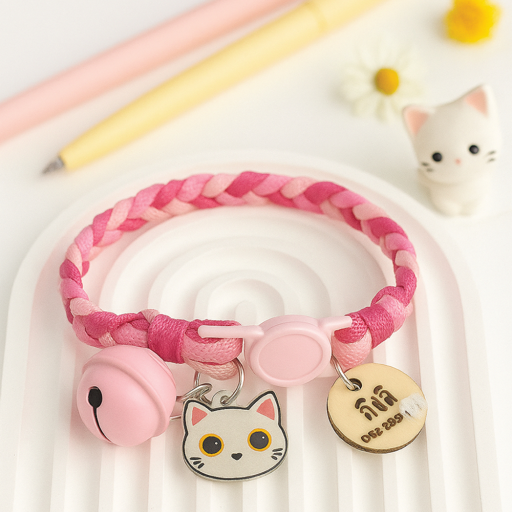 ปลอกคอแมว+จี้แมว DIY (แถมป้ายชื่อไม้แกะสลัก) *ทักแชต เพื่อแจ้งชื่อและเลือกจี้