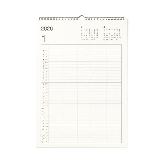 MUJI มูจิ ปฎิทินแขวน A3 แนวตั้ง 5 ช่อง Calendar A3 (January-December 2026)