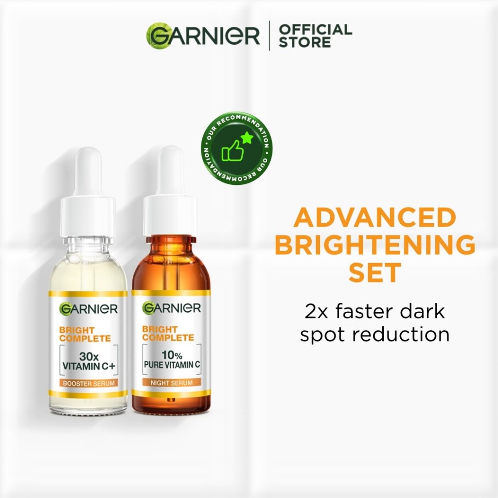 GARNIER 30X VITAMIN C SERUM 30ML+GARNIER BRIGHT COMPLETE VITAMIN C 10％ 30ML.คอมพลีท ไนท์ เซรั่ม 30กร