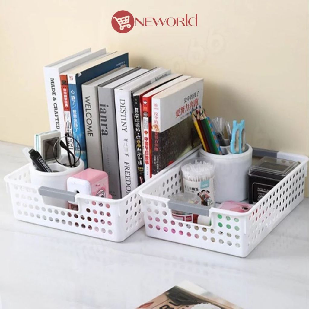 Oneworldshop กล่องพลาสติก ตระกร้าสีขาว ตระกร้าอเนกประสงค์ กล่องพลาสติกจัดเก็บเอนกประสงค์ ER-S009