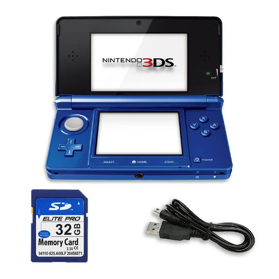 เครื่องเล่นเกม Nintendo 3DS ที่ได้รับการบูรณะใหม่ Restored Nintendo 3DS Game Console with RetroFam 32GB SD, Cobalt Blue