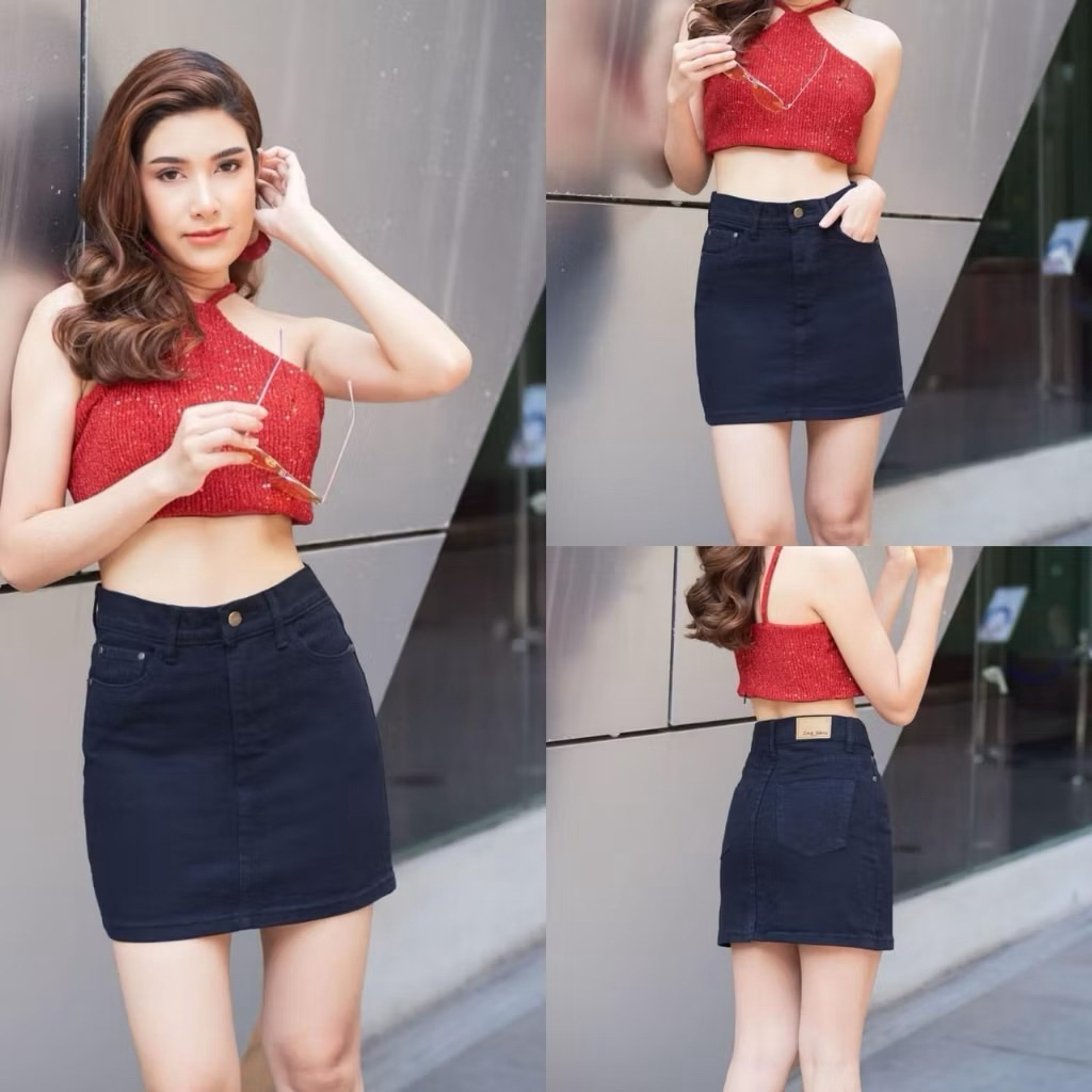 กระโปรงยีนส์สีดำ cng jean size S