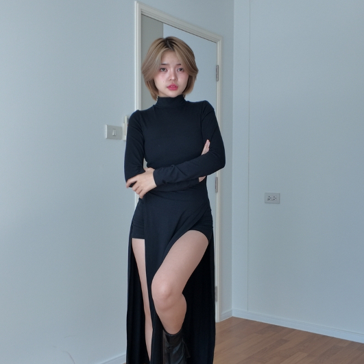 warm_wears - Prissy Dress - ww02 mẫu cổ tê, tay dài, trơn sang trọng, trông đắt tiền