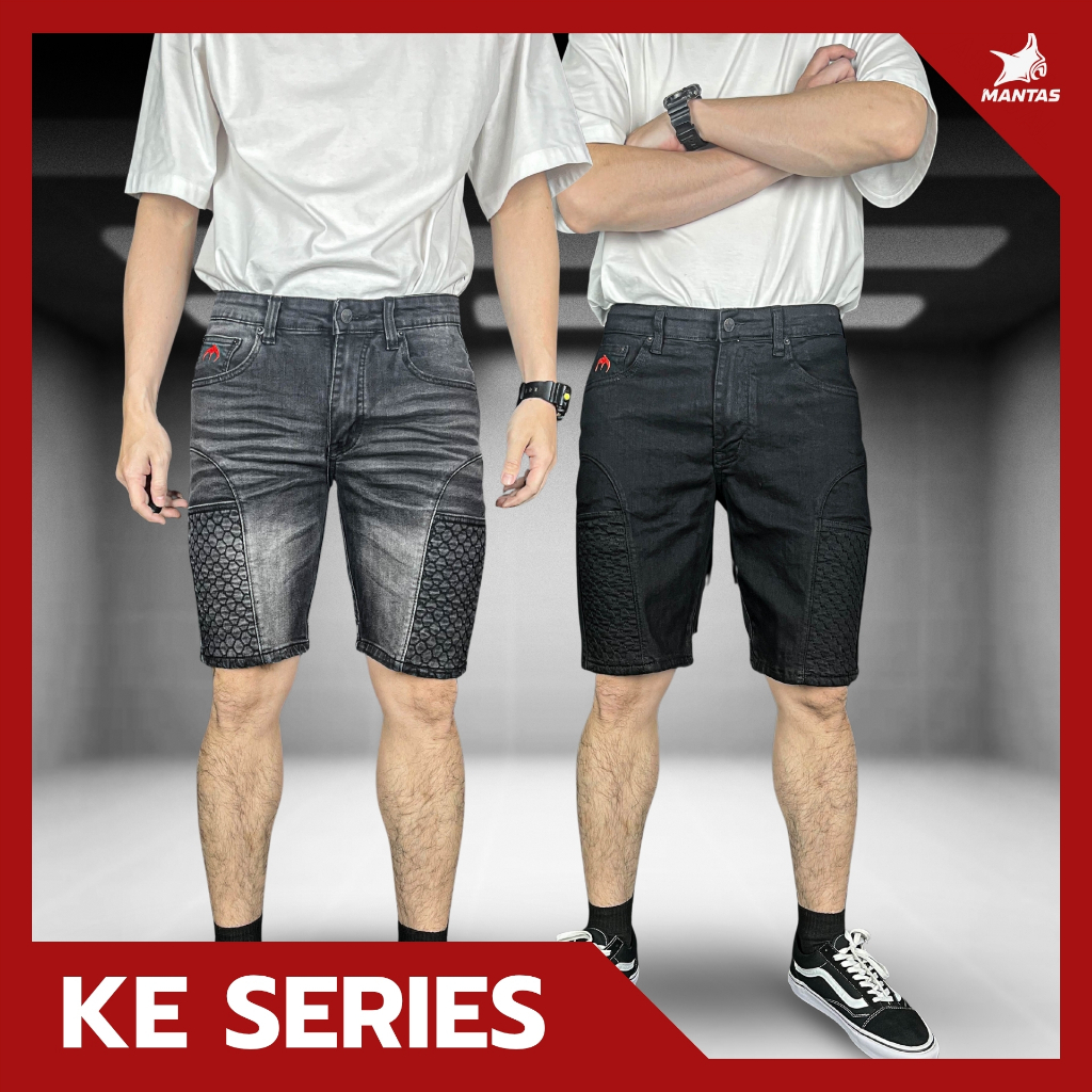 กางเกงขาสั้น KING COBRA — KE-04 สีดำฟอก KE-06 สีดำเข้ม MANTA DENIM เสริมกระเป๋าข้าง 2 จุด ล็อคโทรศัพท์ ผ้ายืดเยอะใส่สบาย