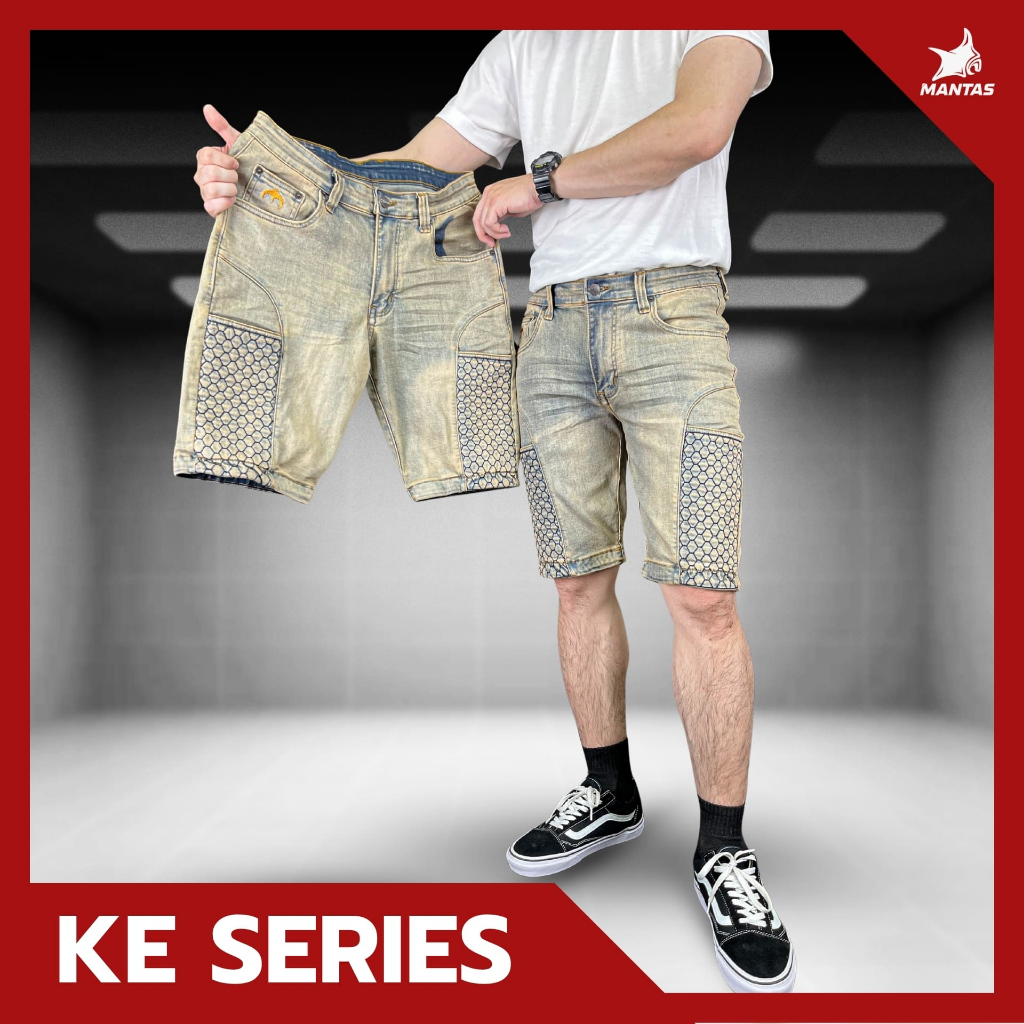 กางเกงขาสั้น KING COBRA รุ่น KE08 สีฟอกซีดในตำนาน MANTA DENIM  เสริมกระเป๋าข้าง 2 จุด ล็อคโทรศัพท์ ผ้ายืดเยอะใส่สบาย