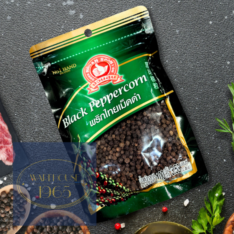 (100g) พริกไทยดำเม็ด ถุงเติม ตรามือที่ 1 ใช้กับPepper Mill, Nguan Soon - Black Peppercorn Refill Bag