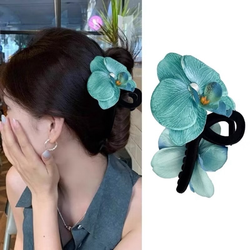 พร้อมส่งกิ๊บหนีบผมดอกกล้วยไม้ กิ๊บโทนสีฟ้าทะเล หนีบผมสวย