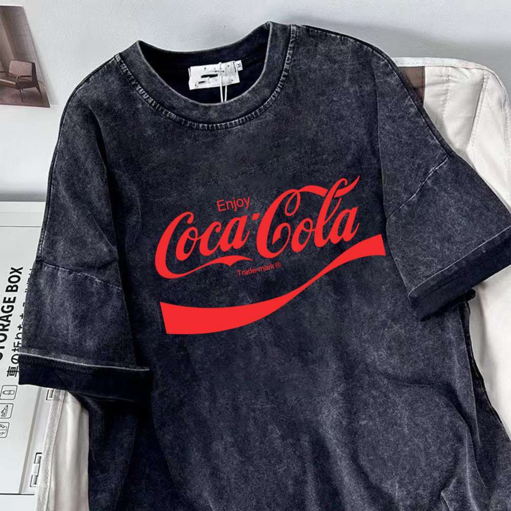 Top.basic🥤เสื้อวินเทจOVERSIZE สกรีนลาย เสื้อ ยืด"COCACOCA"เสื้อยืดโอเวอร์ไซส์ ผ้าCOTTONคอกลม เเขนสั้น วินเทจ เสื้อ【COD】
