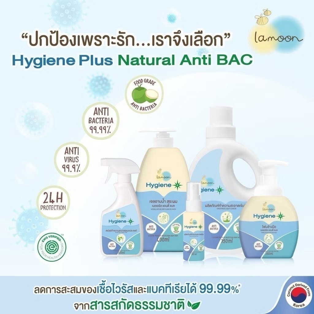 Lamoon Hygiene Plus สเปรย์ล้างมือ สเปรย์ฆ่าเชื้อ  รวมผลิตภัณฑ์ทำความสะอาด ป้องกันไวรัสและแบคทีเรีย
