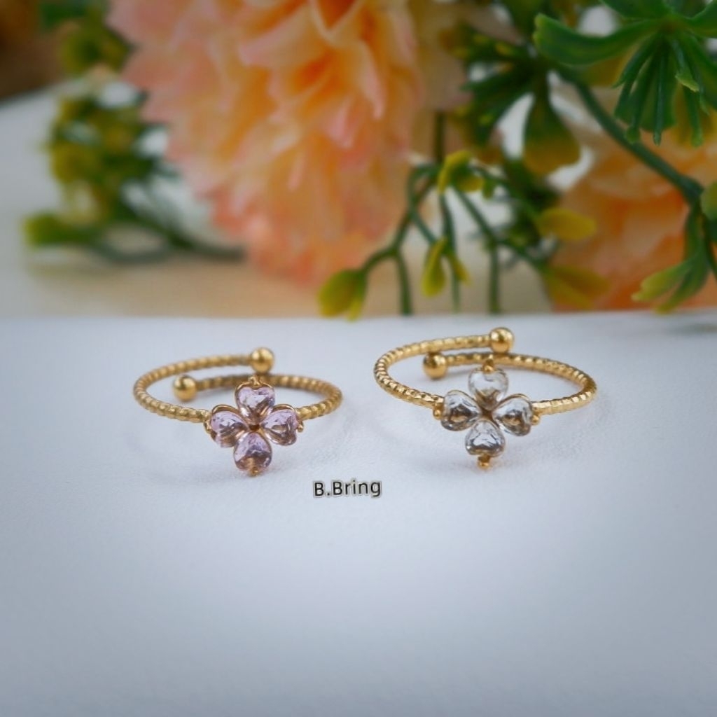 BBแหวนสแตนเลสลายดอกไม้จิ๋วฟรีไซต์บีบอ้าได้วงเล็กคนนิ้วเล็กๆใส่ได้ - รูปที่ 2