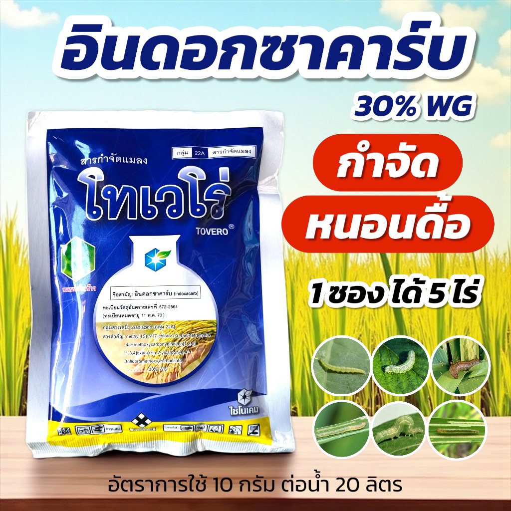 โทเวโร่ (อินดอกซาคาร์บ 30% WG) 100 กรัม ไซโนเคม กำจัดหนอนห่อใบข้าว