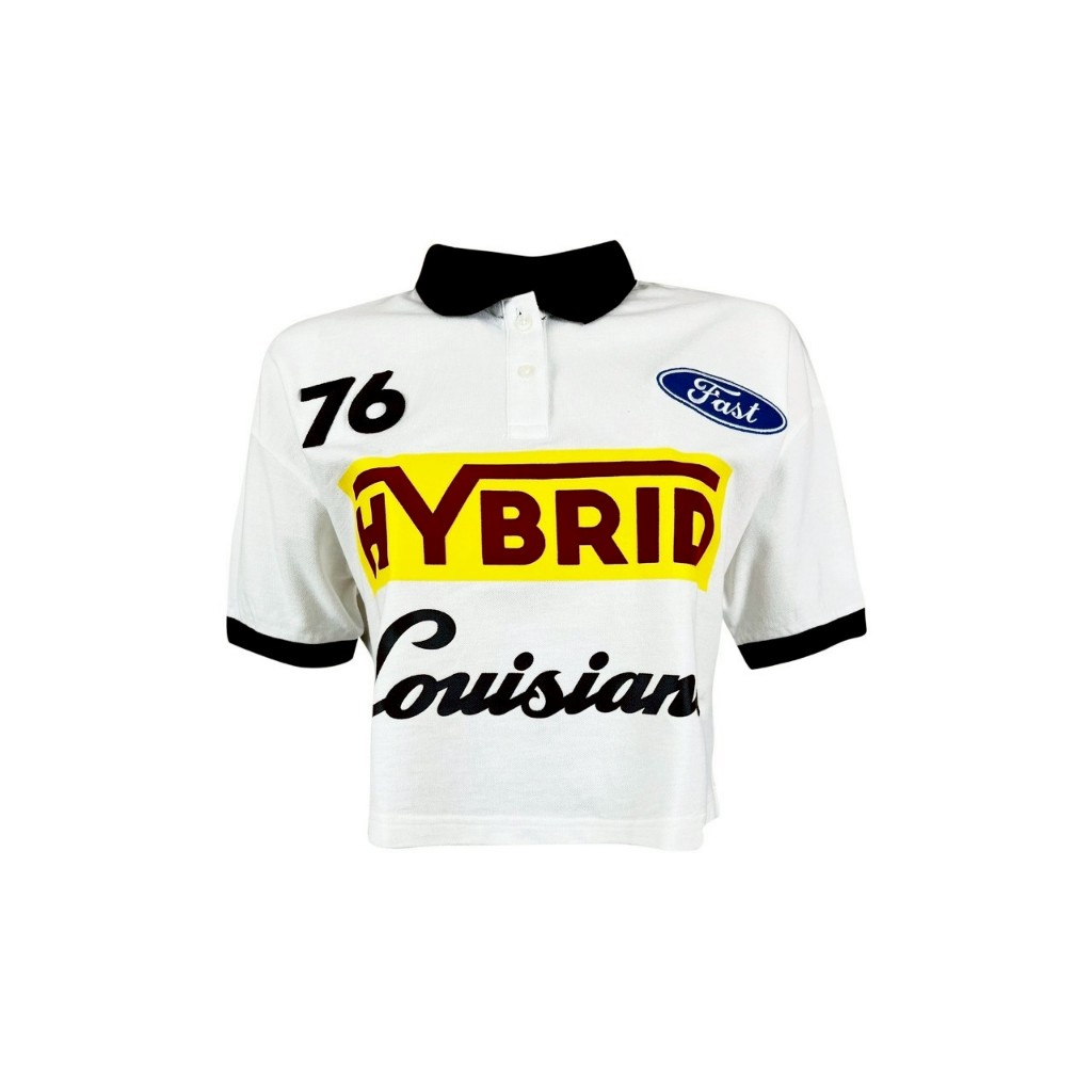 Hybrid Polo Shirt Women เสื้อทรงโปโลผู้หญิง แขนสั้น สีขาว Cotton 100% ใส่สบาย ทรงครอป (WPL-129WH)