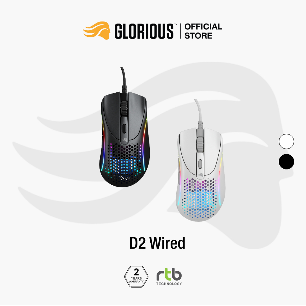 Glorious Model D 2 เมาส์เกมมิ่ง มีสาย Wired Gaming Mouse น้ำหนักเบา ไฟ RGB ประกันศูนย์ไทย 2 ปี
