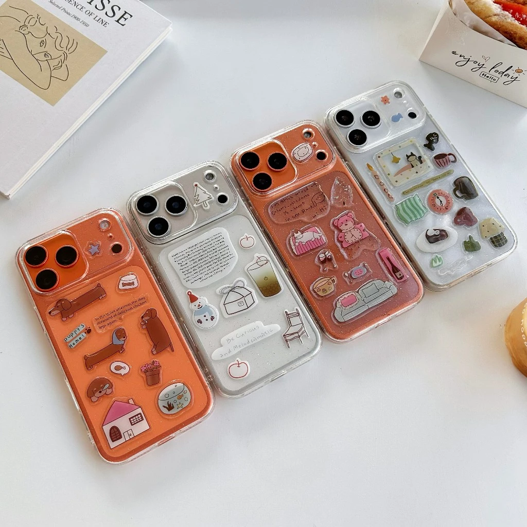 เคสใสกากเพชร+สติกเกอร์3Dนูน เคสใสนิ่ม สำหรับไอโฟน17 PRO max i17 17promax 16 pro max 15 pro max 14 pro max 11 12 13 17air