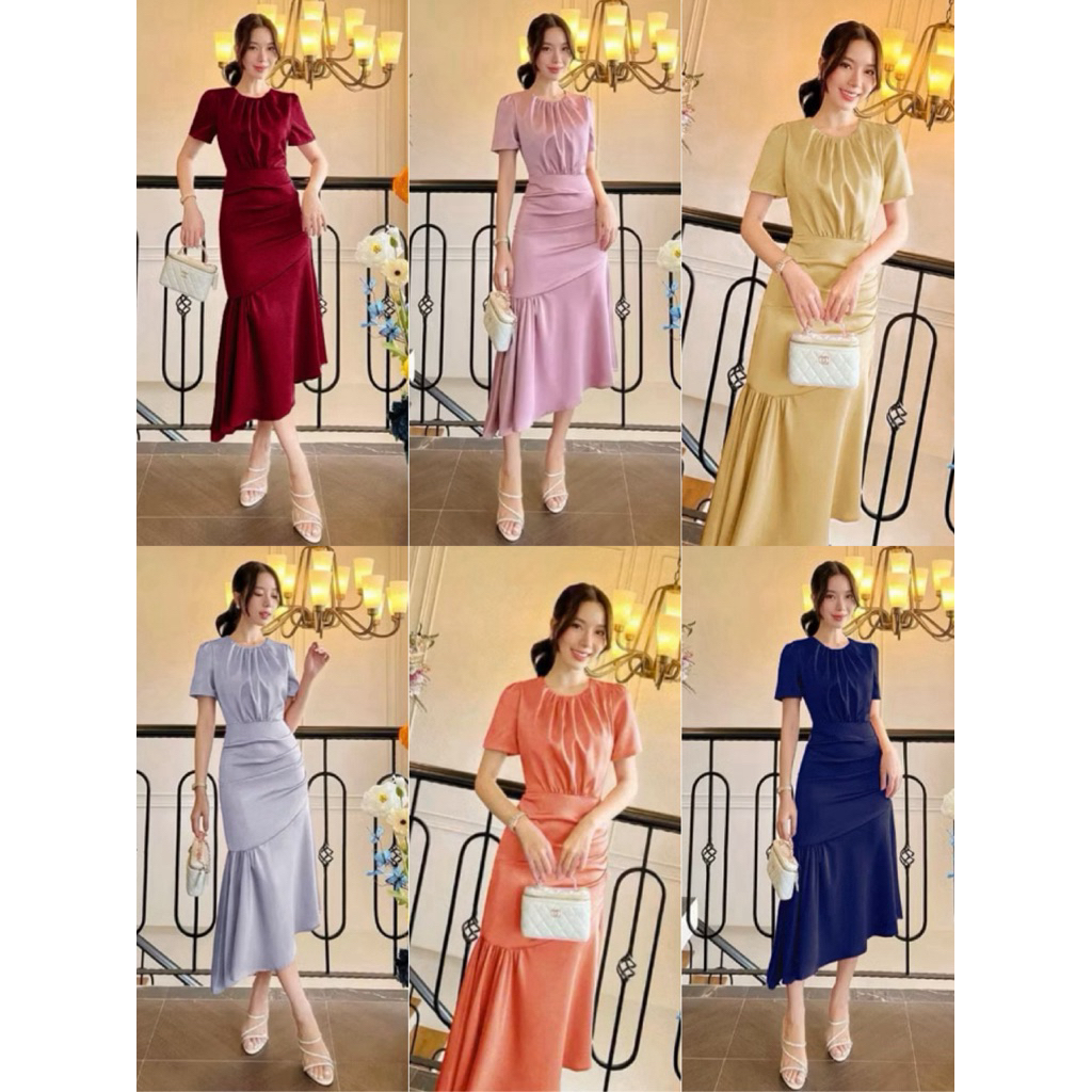 เดรสราตรีใส่ออกงาน M/L เดรสยาวชายระบายเฉียง งานไฮคราส