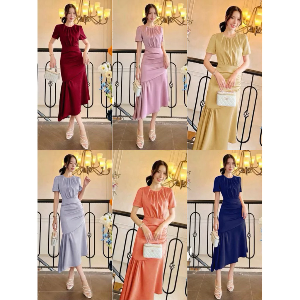 เดรสราตรีใส่ออกงาน M/L เดรสยาวชายระบายเฉียง งานไฮคราส