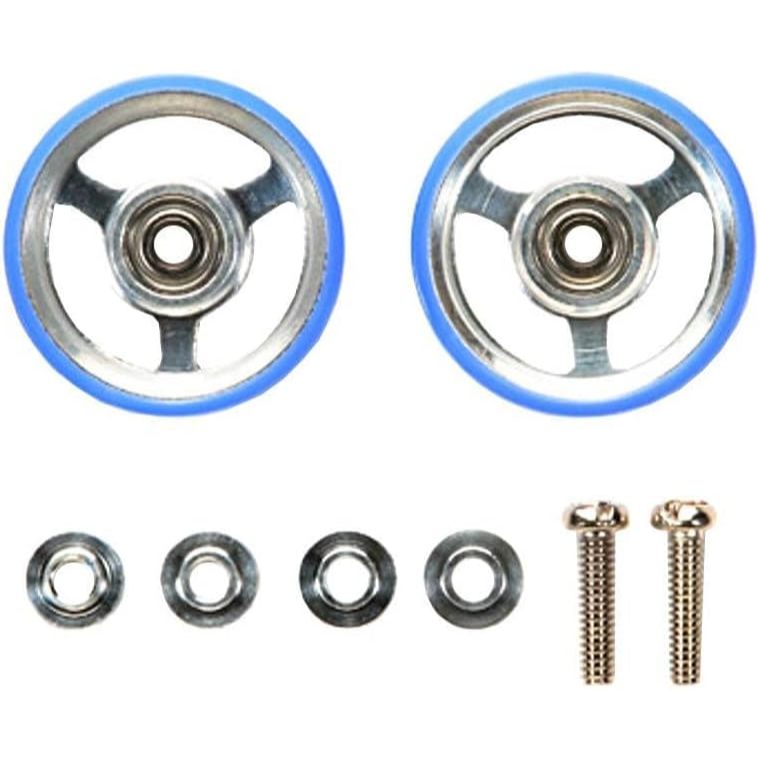 โรลใบพัด 17mm ขอบพลาสติกฟ้า Tamiya 15449 -17mm Aluminum Rollers w/Plastic Rings ของแท้