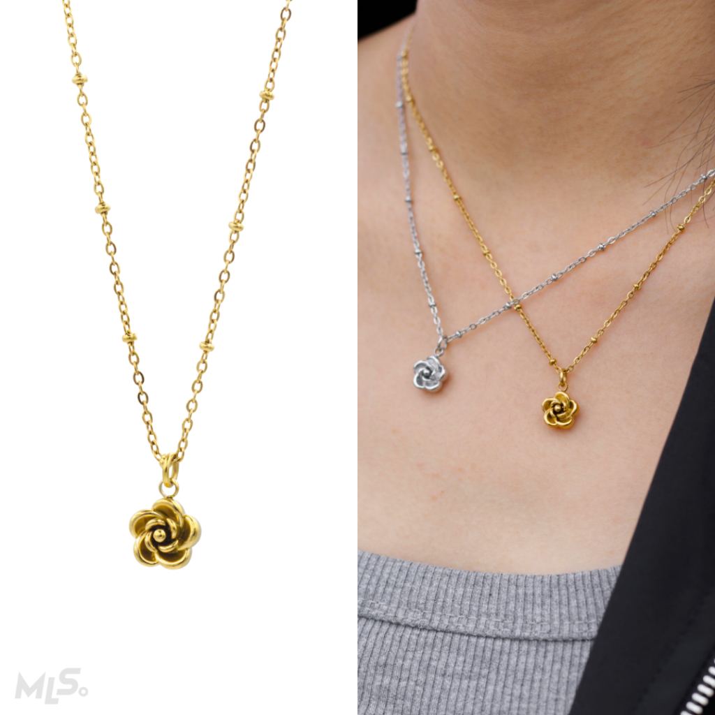 MLS | Rosette สร้อยคอห้อยจี้ดอกกุหลาบ สีเงิน/สีทอง สแตนเลส