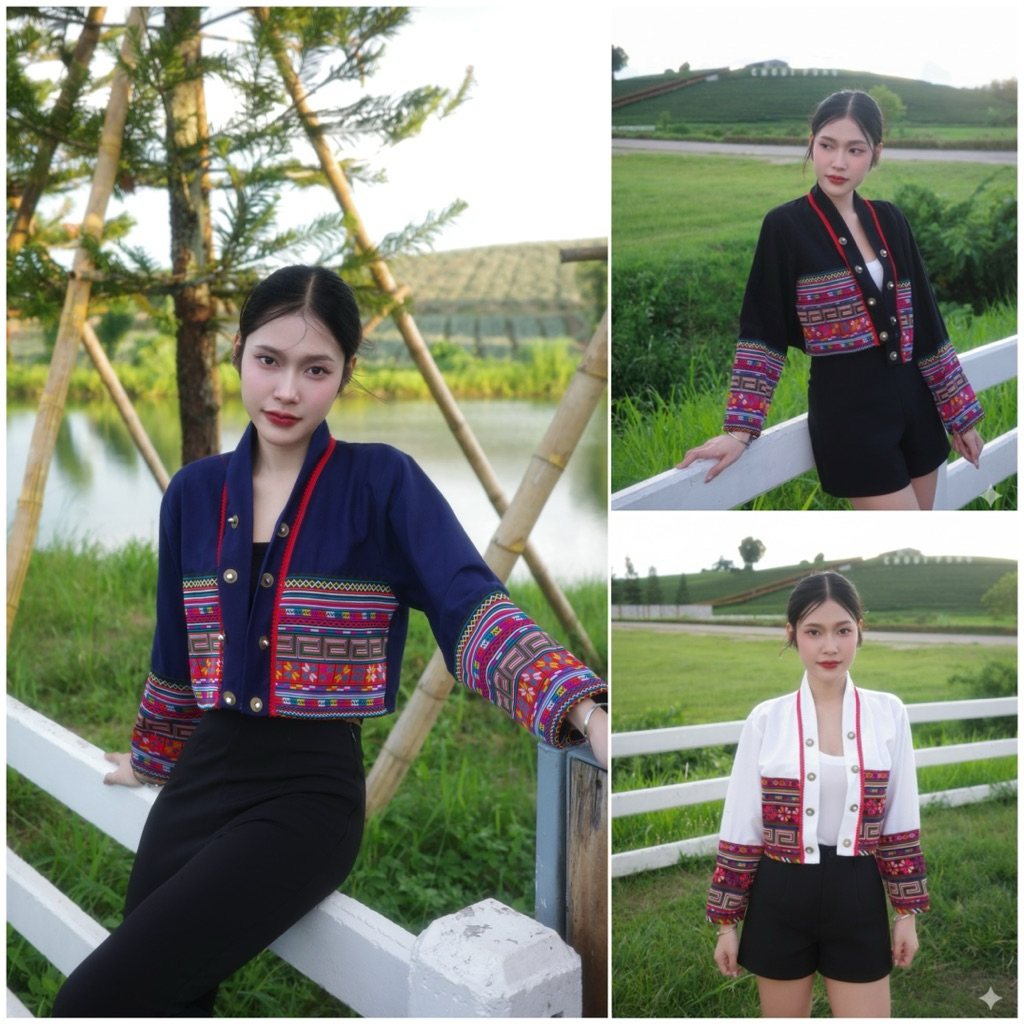 เสื้อคลุมพื้นเมือง แต่งผ้าทอหนา งานแพง เรียบหรู(มีขนาดสาวพลัสไซร์)