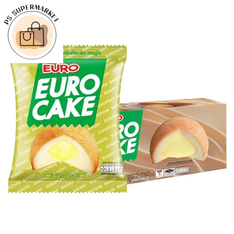 eurocake euro cake ยูโรเค้ก ยูโร่เค้ก พัฟเค้กสอดไส้ ( 17g x 12ชิ้น ) ยูโร่คัสตาร์ดเค้ก