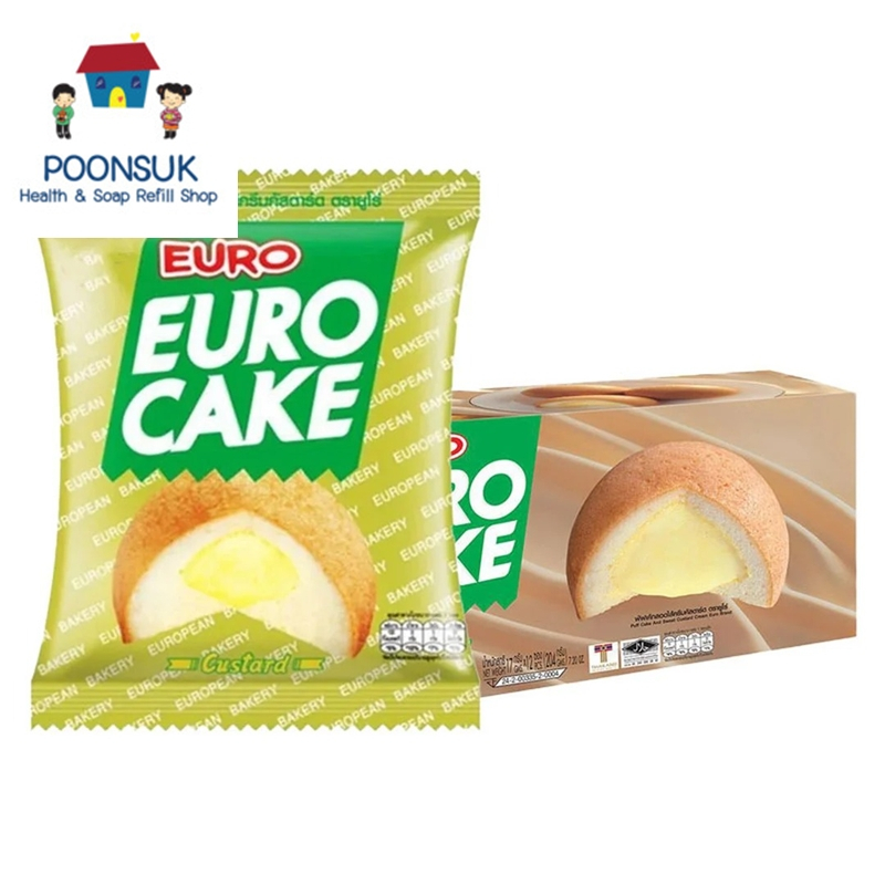 eurocake euro cake ยูโรเค้ก ยูโร่เค้ก พัฟเค้กสอดไส้ ( 17g x 12ชิ้น ) ยูโร่คัสตาร์ดเค้ก
