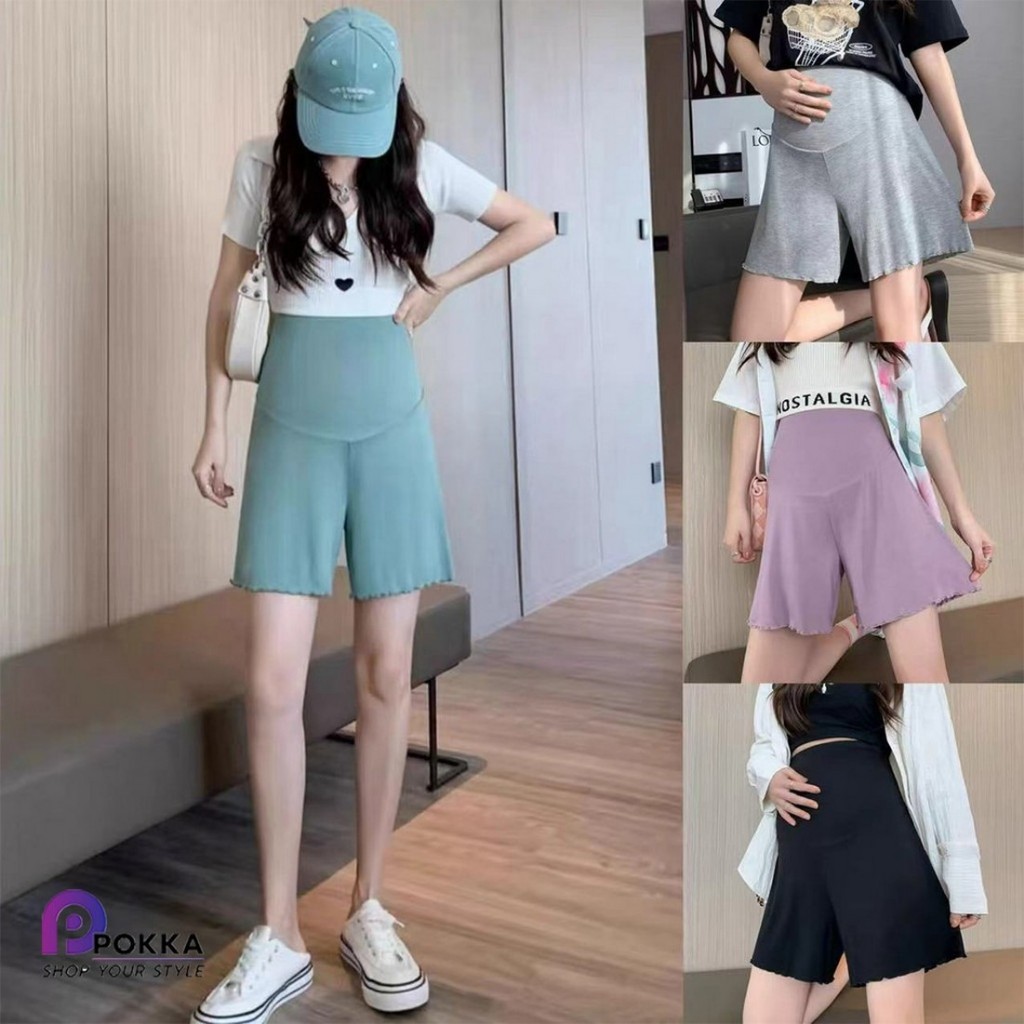 subscrub  กางเกงคนท้องขาสั้น กางเกงคุณแม่ผ้าพริ้วสวมใส่สบาย เอวสูงคลุมปิดหน้าท้องได้อย่างดี