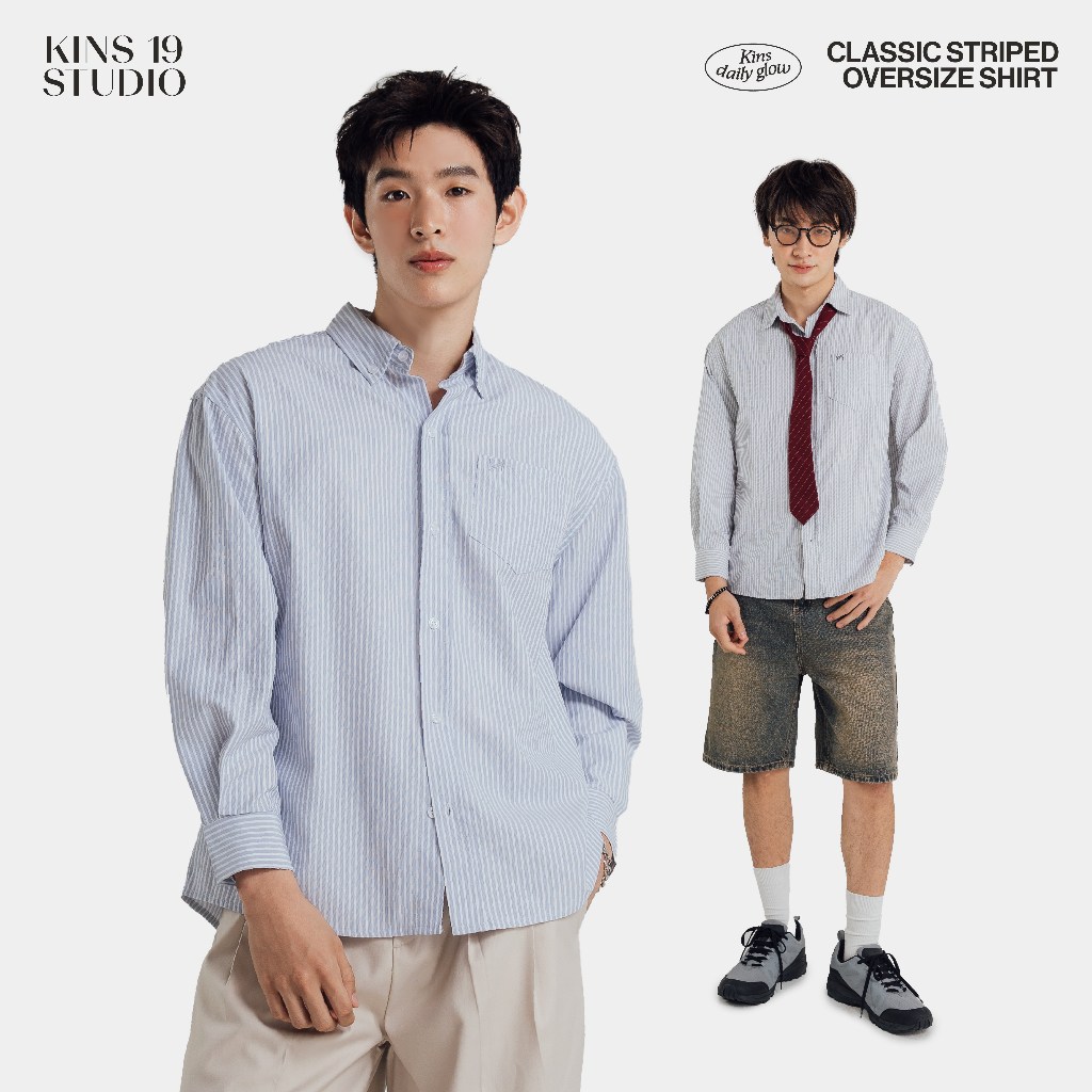KINS 19 STUDIO |  CLASSIC STRIPED OVERSIZE  SHIRT เสื้อเชิ้ตคินส์ [KN138]