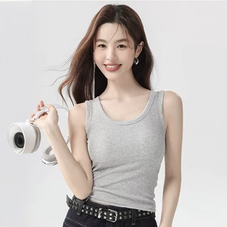 MOZOC เสื้อกล้ามมีบราในตัว เสื้อกล้ามลำลอง เบสิก สีพื้นเปิดไหล่ สำหรับสตรี นุ่มและใส่สบาย