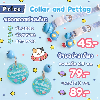 ป้ายชื่อสัตว์เลี้ยง ปลอกคอ ป้ายชื่อแมว ลายจรวด 🚀🩵