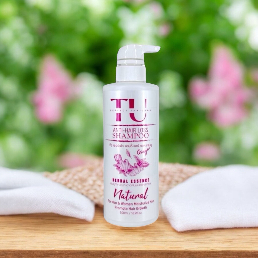 🌸แพคเก็จใหม่☘️สูตรใหม่เพิ่มสารสกัด🌈แชมพูขิง🌼สำหรับผู้ที่มีปัญหา ผมร่วง ผมบาง  500ml.