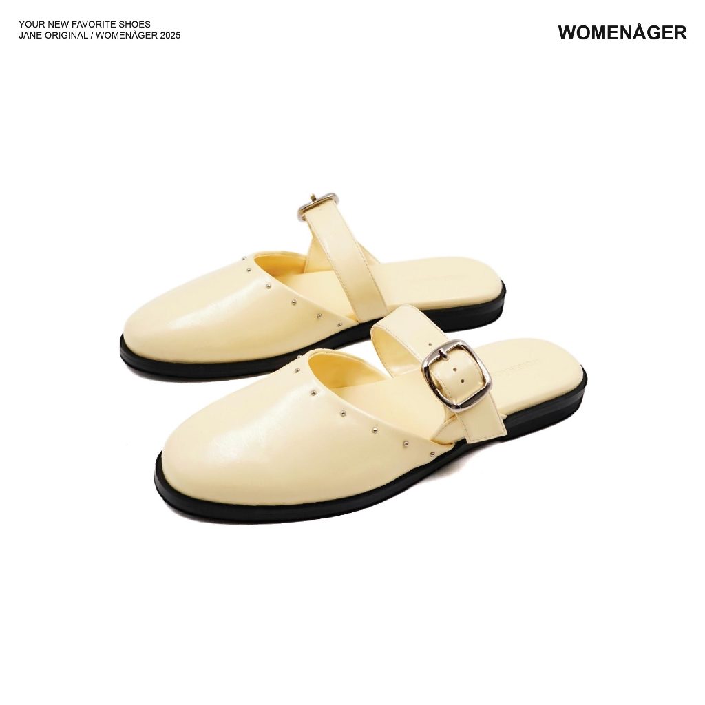womenager - Jane Original สี Butter with metal studs รองเท้าแตะคัทชูเปิดส้น สวมใส่ง่าย