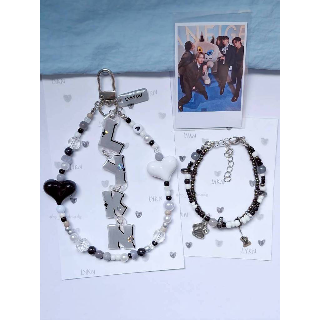 LYKN พวงกุญแจ สายห้อยมือถือ จี้งานวาดมือ กำไลตะขอสองเลเยอร์ห้อยจี้อัลลอยด์