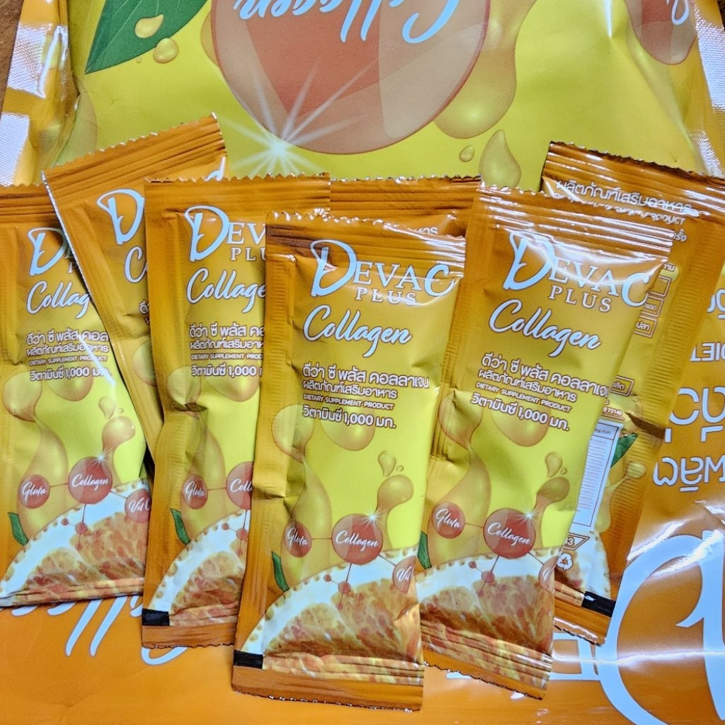1 ซอง ดีว่า C1000mg ซีพลัสคอลลาเจน ผงชงดื่ม เสริมอาหาร Deva c plus collagen gluta 10g