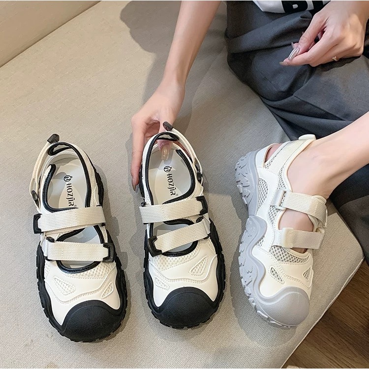 【YOKO】3CM PU รองเท้าเดินป่าผู้หญิง แฟชั่นและน่ารักกลวงระบายอากาศรองเท้าลำลอง Velcro รองเท้าผ้าใบ