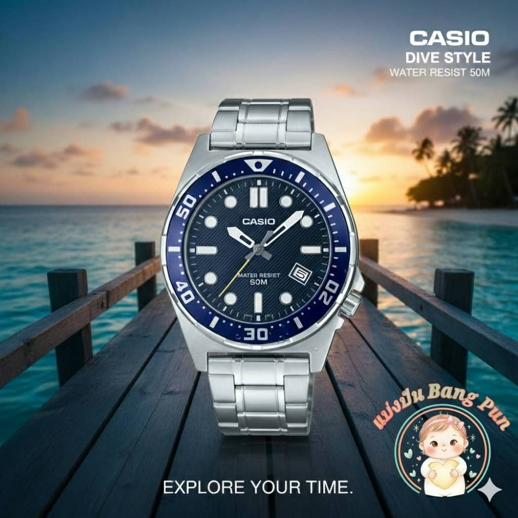 นาฬิกาข้อมือผู้ชาย ⌚️ Casio Standard สายสแตนเลส รุ่น MTD-135D-2A - สีน้ำเงิน


