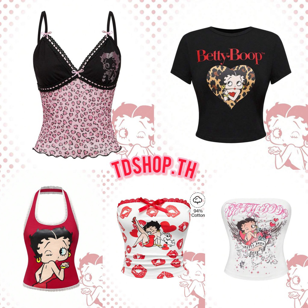 👠 PRE-ORDER 7-10วัน💋Betty Boop Collection | ROMWE เสื้อ ครอป สายเดี่ยว เกาะอก Betty ❤️✨ ลิขสิทธิ์แท้💯