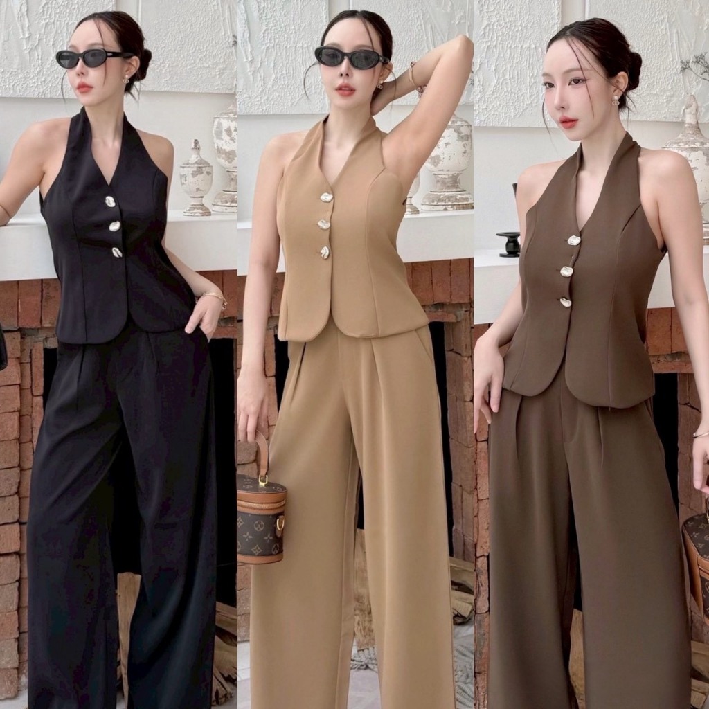 J38 - ชุดเซ็ต เสื้อแขนเว้า ปิดหลังอย่างดี ชุดเซ็ตสวยๆใส่ทำงาน