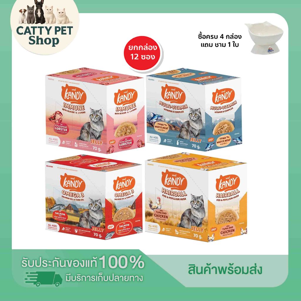แคนดี้ ยกกล่อง ซื้อ4กล่อง แถมฟรี ชามใส่อาหาร อาหารเปียก Kandy  70 กรัม 12 ซอง