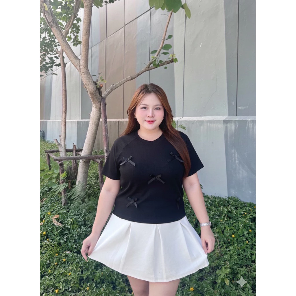 ร 39ใหม่ เสื้อยืดแฟชั่นสาวอวบตัวละ99บาท ผ้าร่องยืดไหมพรมติดโบว์นรต
