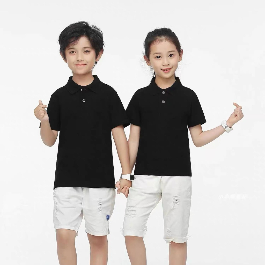 พร้อมส่ง!!เสื้อดำเด็กคอปกเนื้อผ้าสเปนเด็กไม่ขึ้นขุย(size90-140)