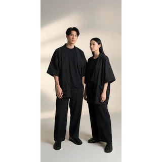 🔥[ Yukata ] - พื้นดำ🔥เสื้อคลุมญี่ปุ่น ไหมอิตาลี ทรงยูกาตะ ฮาโอริ สีพื้น เนื้อผ้าใส่สบาย ใส่ได้ทั้งผู้หญิงและผู้ชาย