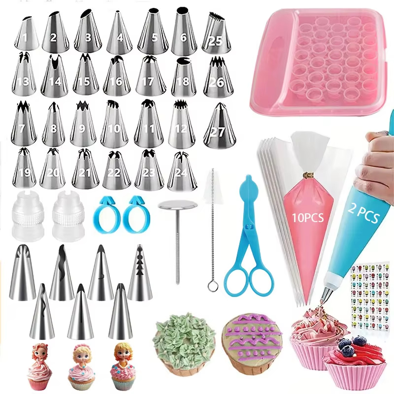 53PCS Piping Tips Set with Storage Box-27 Standard+7 Korean Tips,EVA Bags (Stainless Steel)