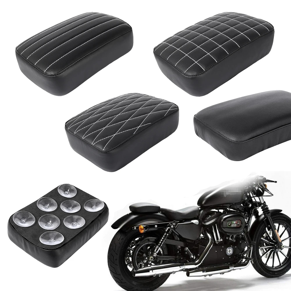 รถจักรยานยนต์สีดําด้านหลังผู้โดยสารเบาะ Pillion Seat Pad ถ้วยดูดสําหรับ Harley Cruiser Chopper Custom