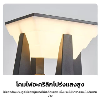 Ofeel 1500W โคมไฟหัวเสาโซล่าเซลล์ 5000 mAh เปิดได้ 3 แสง สว่างค้าง Outdoor garden light กันน้ำ IP65 เปิดปิดอัตโนมัติ