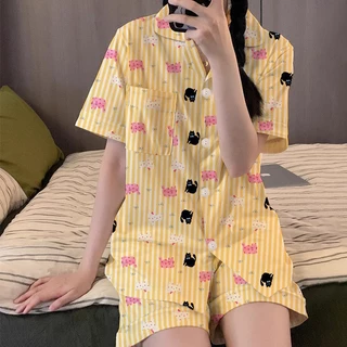 (พร้อมส่งจากไทย) ชุดนอนแขนสั้น ขาสั้น เลือกลายได้ ลายน่ารัก คอตตอน ใส่สบาย ชุดนอน