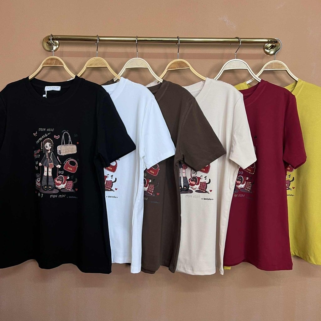 เสื้อยืดป้ายPOPSHOP รุ่น เด็กผู้หญิง(กระเป๋า) อก40"-46" ยาว27“